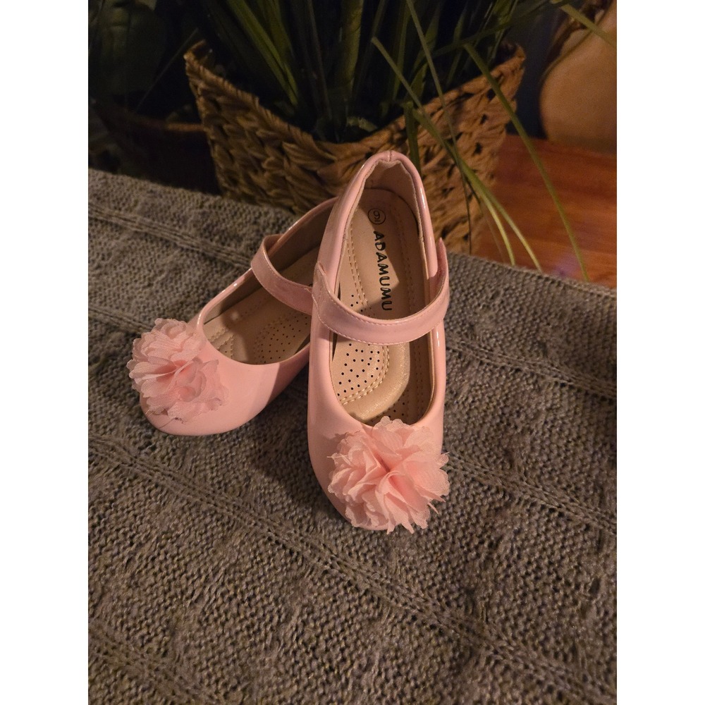 ADAMUMU Girls Pink Patent Mary Jane Flower Dress Shoes Size 9 Toddler